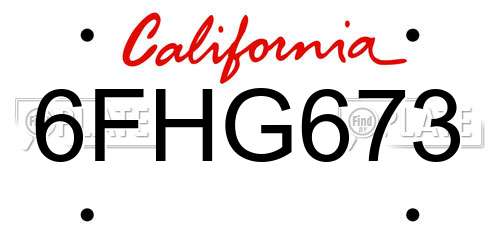 6FHG673 California License Plate