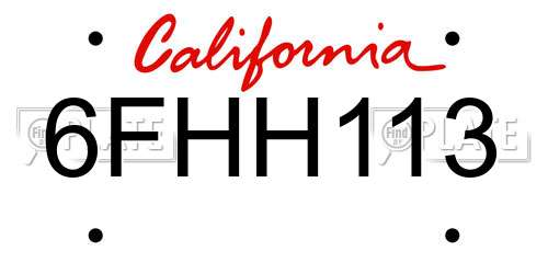 6FHH113 California License Plate
