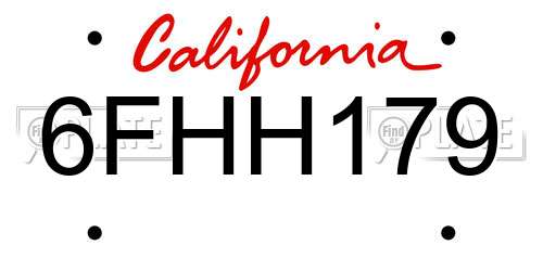 6FHH179 California License Plate