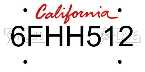 6FHH512 California License Plate