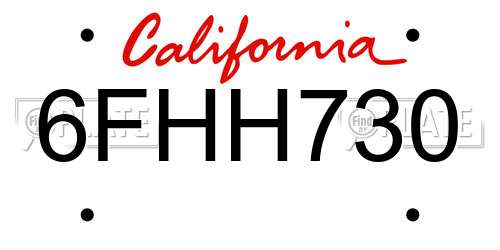 6FHH730 California License Plate