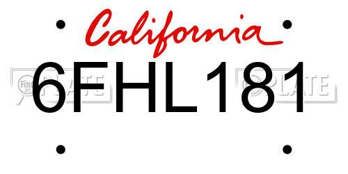 6FHL181 California License Plate