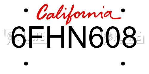 6FHN608 California License Plate