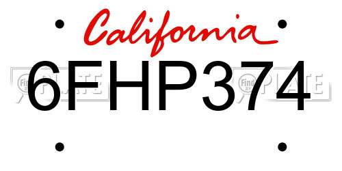 6FHP374 California License Plate
