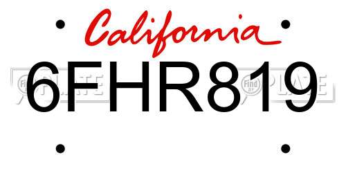 6FHR819 California License Plate