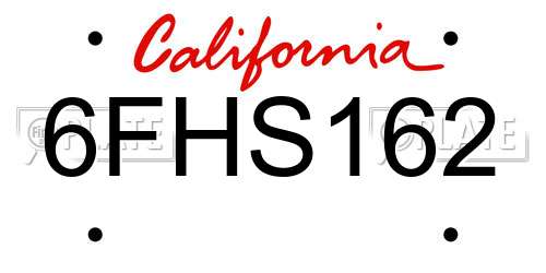 6FHS162 California License Plate