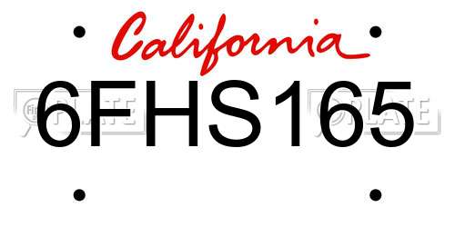 6FHS165 California License Plate
