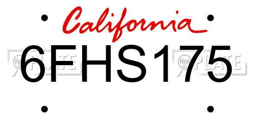 6FHS175 California License Plate