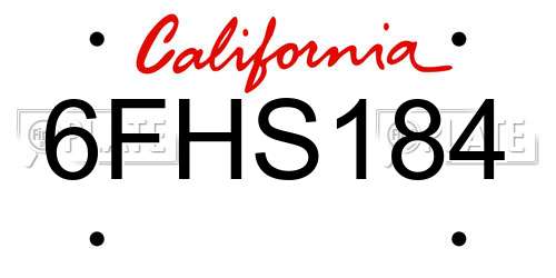 6FHS184 California License Plate