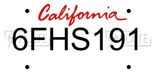 6FHS191 California License Plate