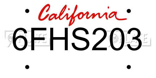 6FHS203 California License Plate