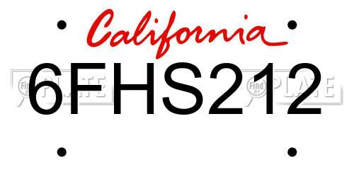 6FHS212 California License Plate