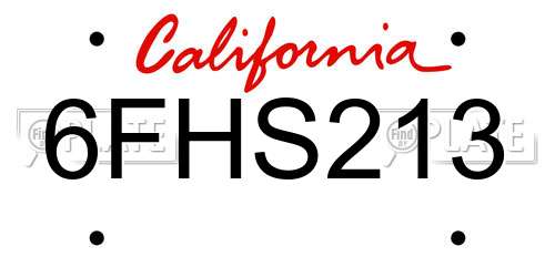 6FHS213 California License Plate