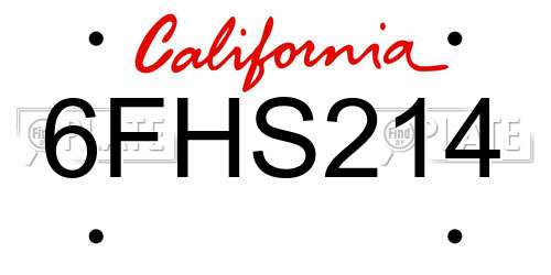 6FHS214 California License Plate