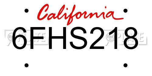 6FHS218 California License Plate