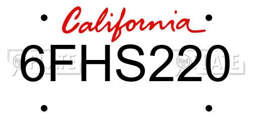 6FHS220 California License Plate