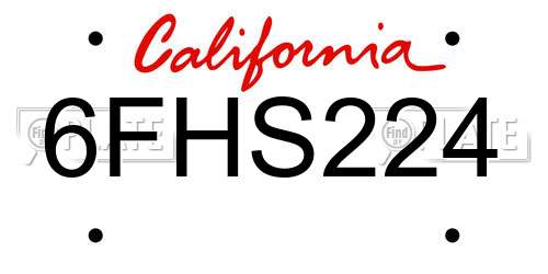 6FHS224 California License Plate