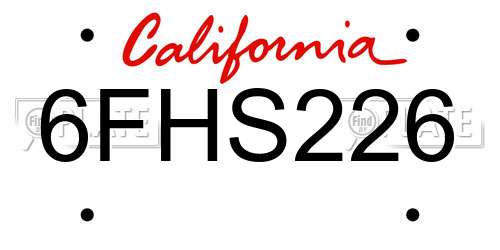 6FHS226 California License Plate