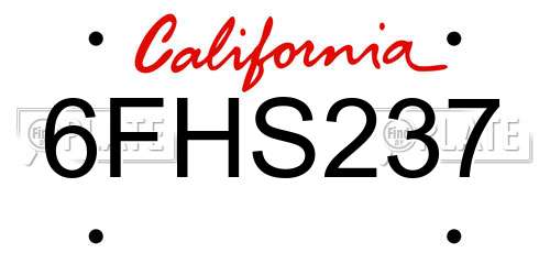 6FHS237 California License Plate