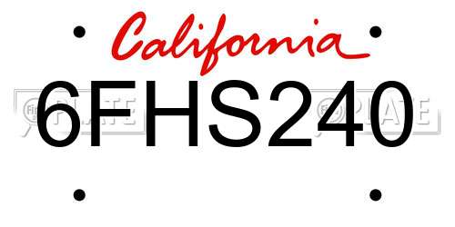 6FHS240 California License Plate