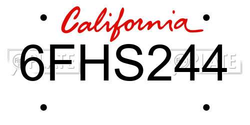 6FHS244 California License Plate