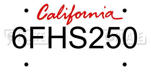 6FHS250 California License Plate