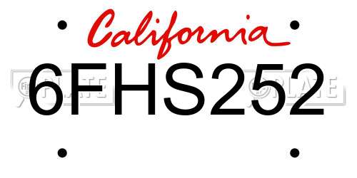 6FHS252 California License Plate