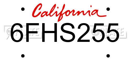 6FHS255 California License Plate