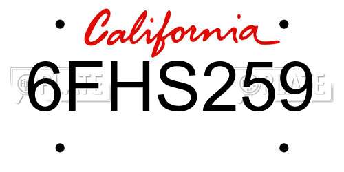 6FHS259 California License Plate