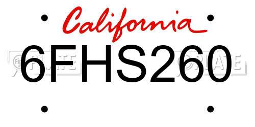 6FHS260 California License Plate