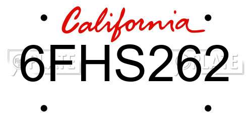 6FHS262 California License Plate