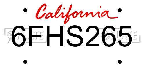 6FHS265 California License Plate