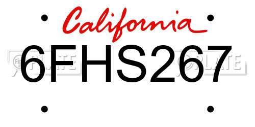 6FHS267 California License Plate