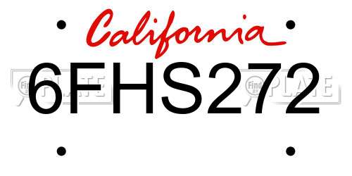 6FHS272 California License Plate
