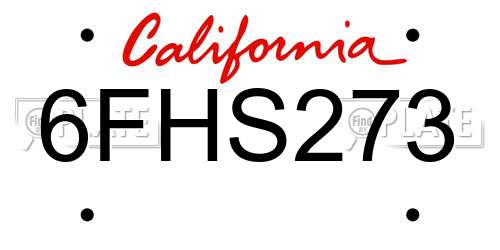 6FHS273 California License Plate