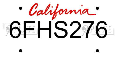 6FHS276 California License Plate