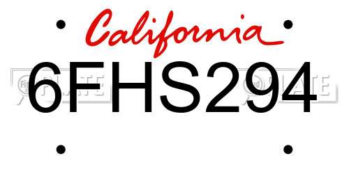6FHS294 California License Plate