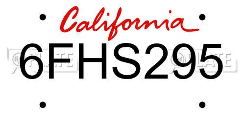 6FHS295 California License Plate