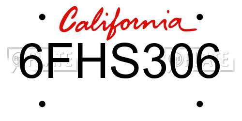 6FHS306 California License Plate
