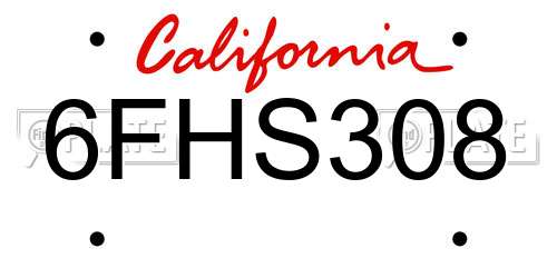 6FHS308 California License Plate