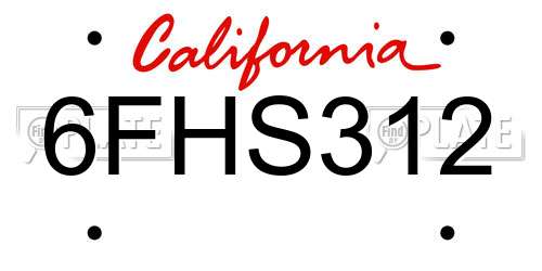 6FHS312 California License Plate