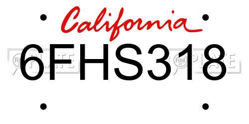 6FHS318 California License Plate