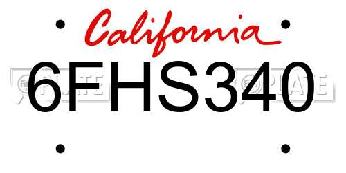 6FHS340 California License Plate