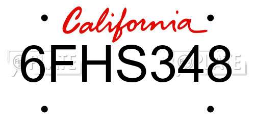 6FHS348 California License Plate
