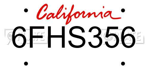 6FHS356 California License Plate