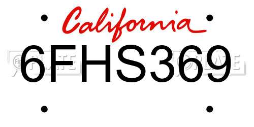 6FHS369 California License Plate