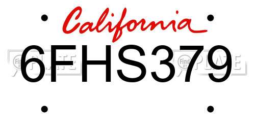 6FHS379 California License Plate