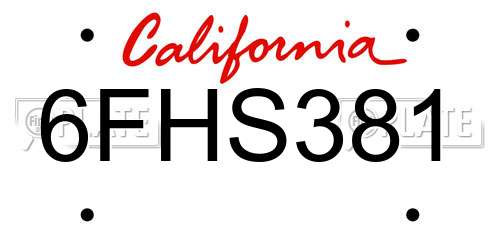 6FHS381 California License Plate