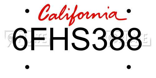 6FHS388 California License Plate