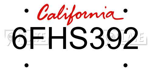6FHS392 California License Plate